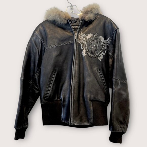 Pelle Pelle Marc Buchanon Vintage Hooded Leather Jacket with Fox Fur Sz 12 - Picture 3 of 11